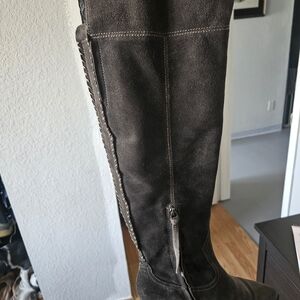 Gray Suede Knee-High Boots